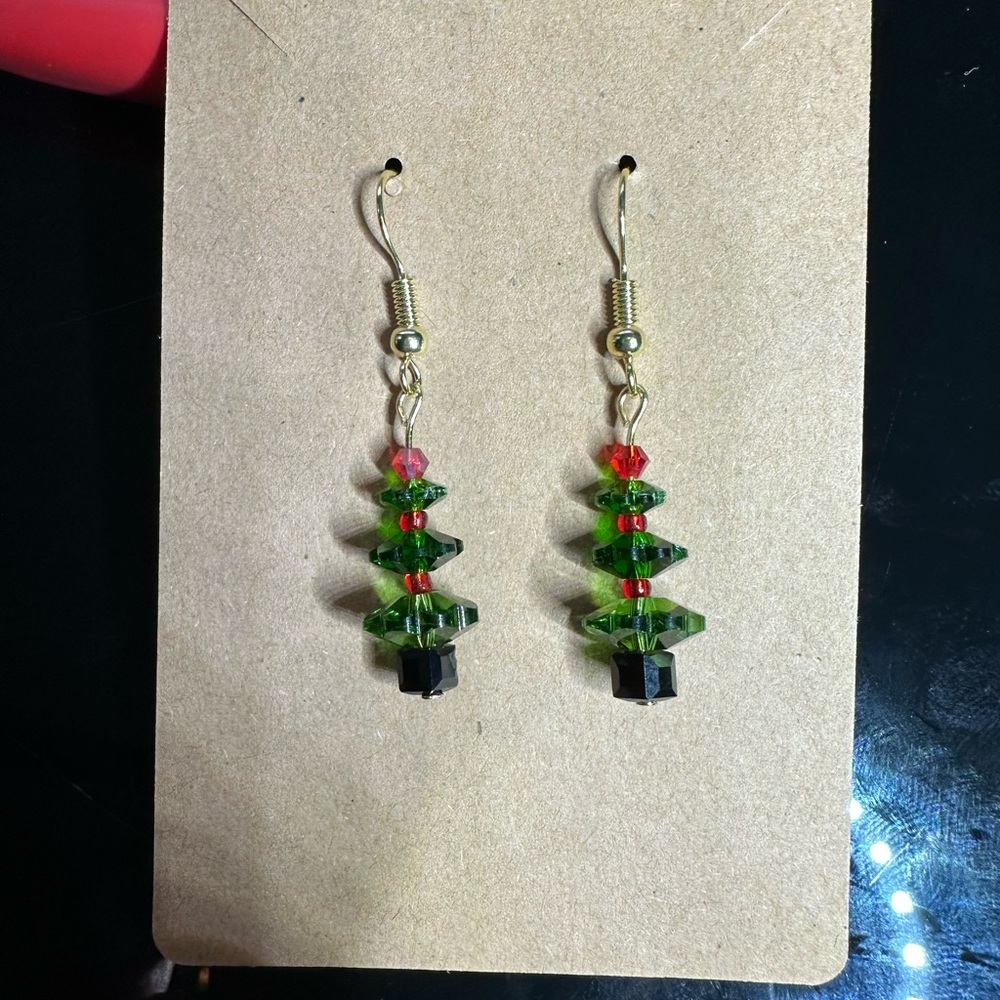 Festive Christmas Tree Crystal Earrings in gold tone - Picture 2 of 4